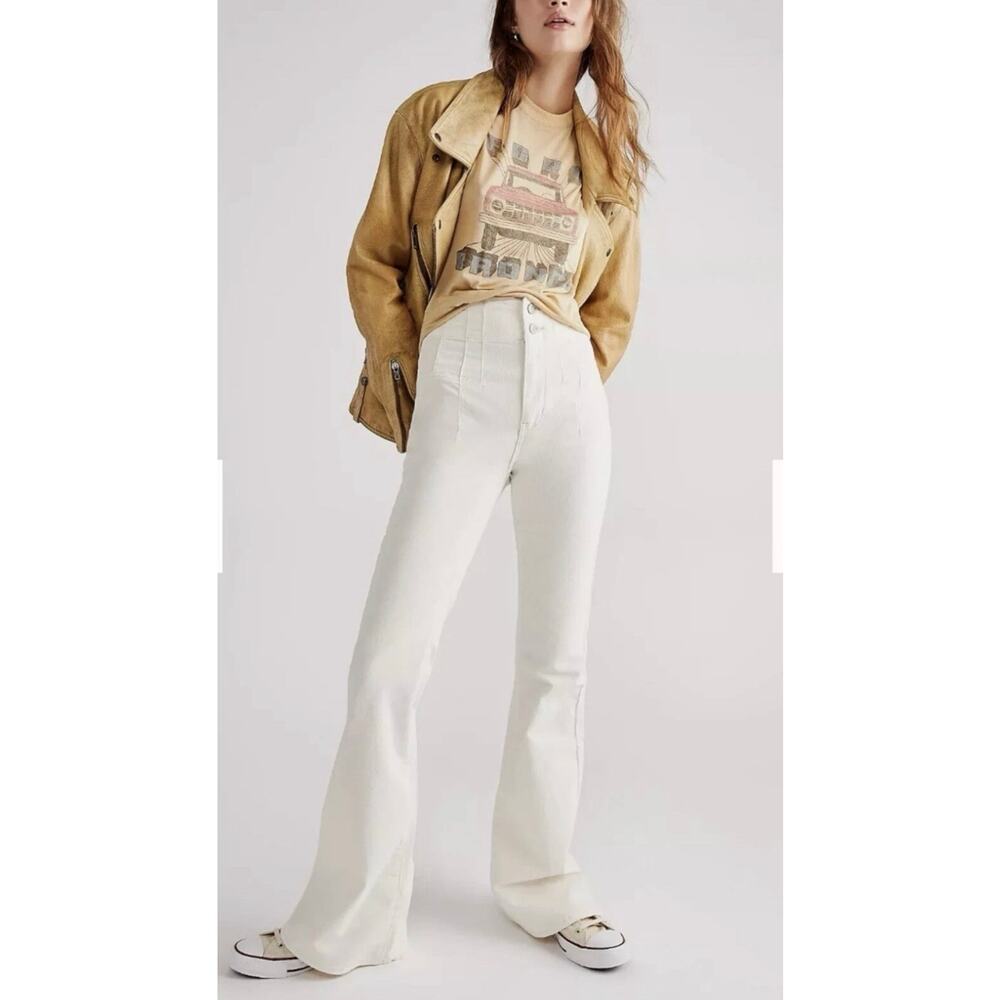 We The Free People Jayde Cord Flare Jeans Bootcut White Denim 32 High Rise